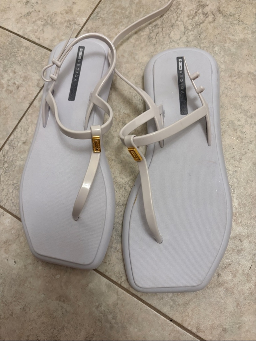 Voices Women’s Cream Square-Toe T-Strap Sandals